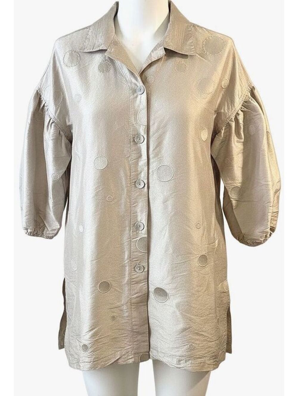 VTG 90's Debra deRoo 100% Silk Sequin Duster Jacket M Puff Sleeve Art to Wear